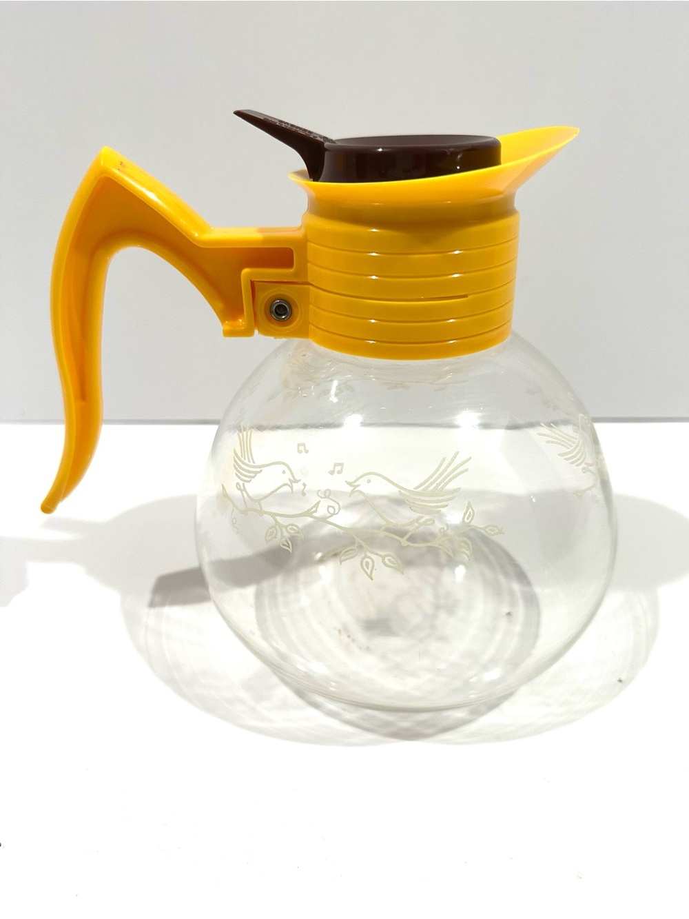 Vintage CORY Carafe Whistling Birds CTP-L Glass Coffee Tea Pot 1970’s Kitsch